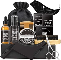 new 9pcs men beard care kit scissors styling tool facial hair bib aprons comb essence moisturizing balm beard set 9 in 1