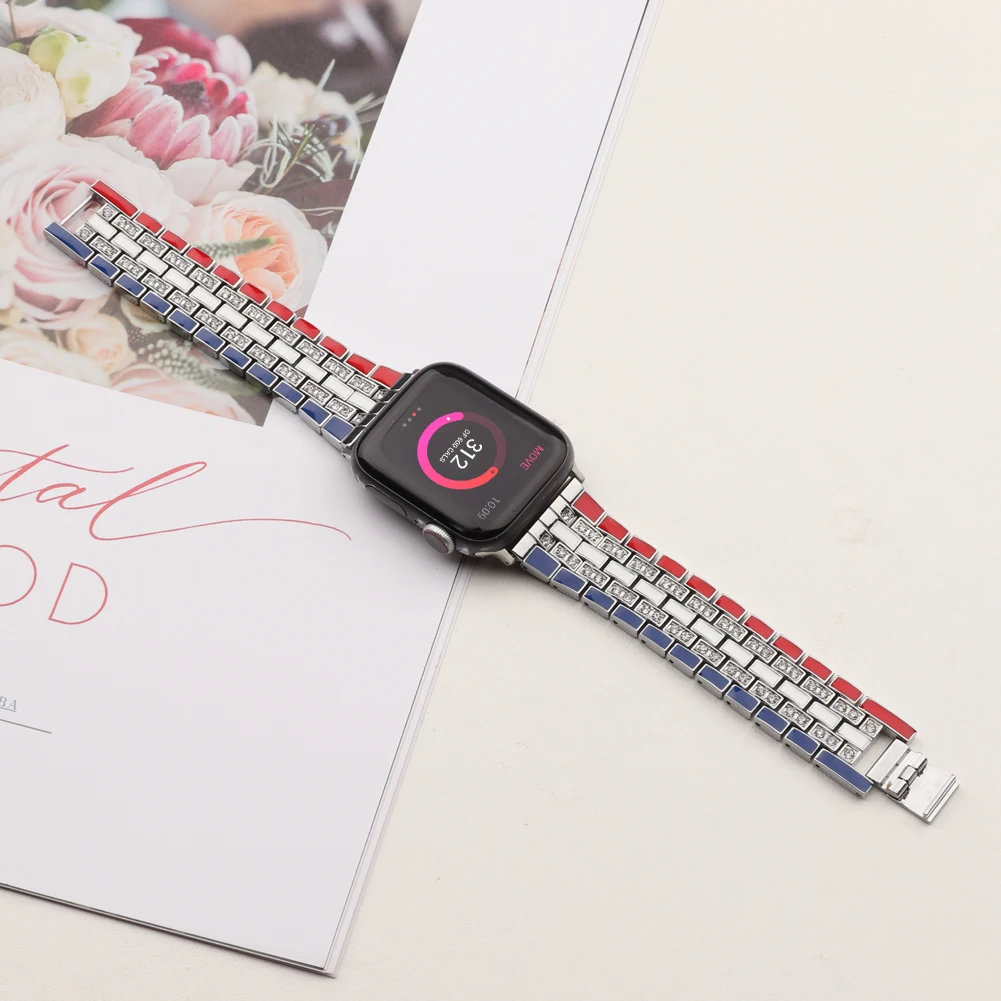 

Metal Diamond Strap For Apple Watch 7 45mm 41mm Stainless Steel International Bracelet Strap For iWatch 6 5 4 SE 44mm 42mm 40mm