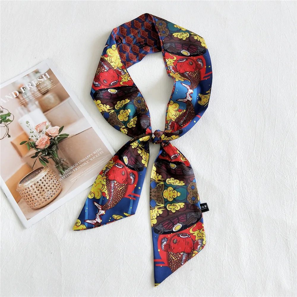 

luxury silk scarf women designer Wave point Print Small Neck Scarfs Office Lady Hair Band Foulard Hand Kerchief Female Bandana