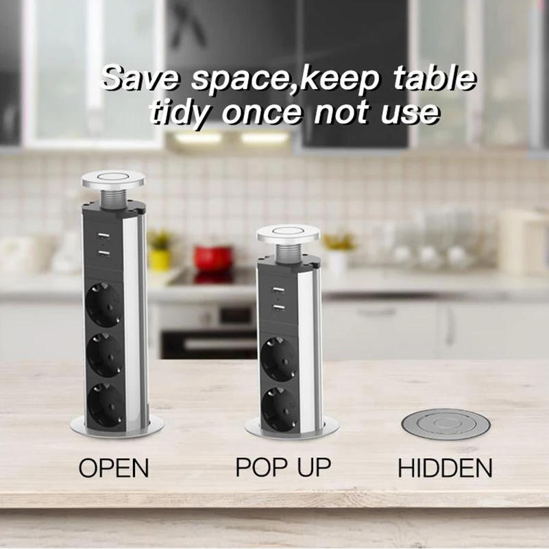 Выдвижная розетка европейского стандарта настольная 16 А 3/4 розетки 2USB-порта для