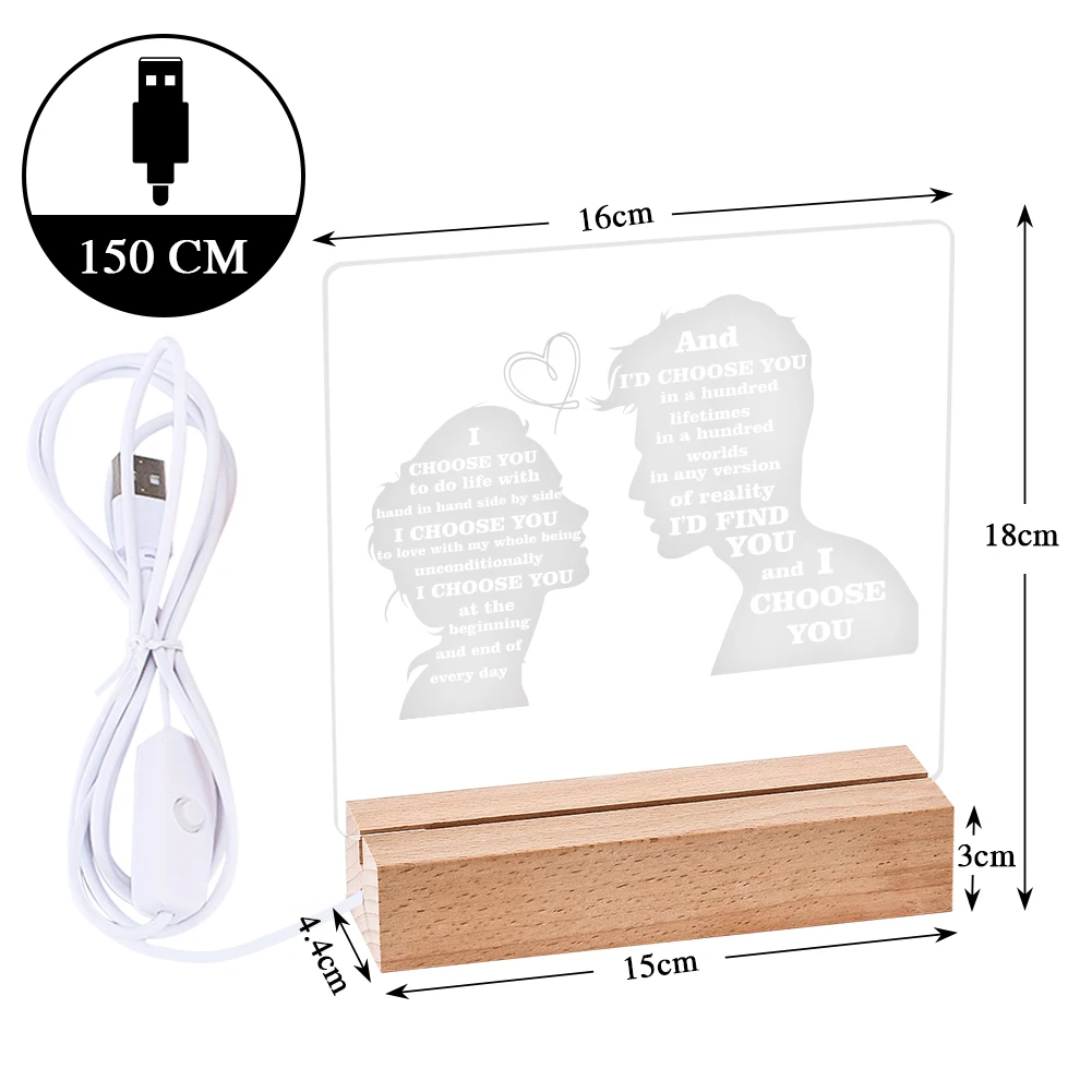 

New Led Acrylic Lamp Base Wood Roomtable Decor Usb Night Light Photo Picture Frame Decorative Home Decoration Bedroom Best Gift