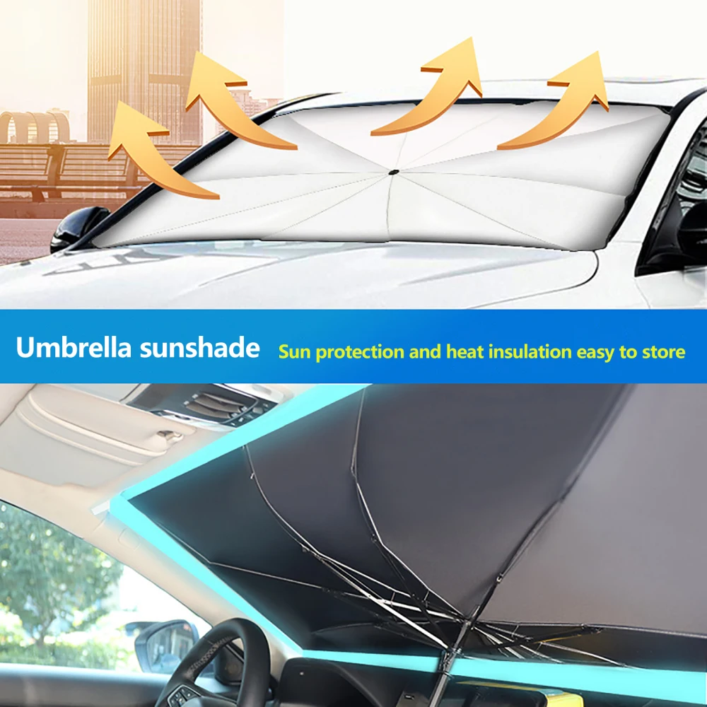 

Car Front Sunshade Glass Window Heat Insulation Cooling Anti-Corrosion Folding Umbrella Leather Case Auto Accessories S L