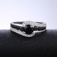 exquisite special interest black stone women wedding ring dazzling crystal zircon delicate gift female classic fashion jewelry