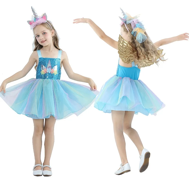 Новинка 2020 детское искусственное платье для девочек с единорогом и золотой