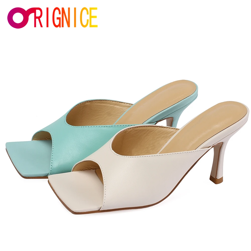 

Orignice 2021 New Brand Women Slipper Square Toe Sandal Slippers Elegant Summer Slip On Flip Flop Outdoor High Heels Slide