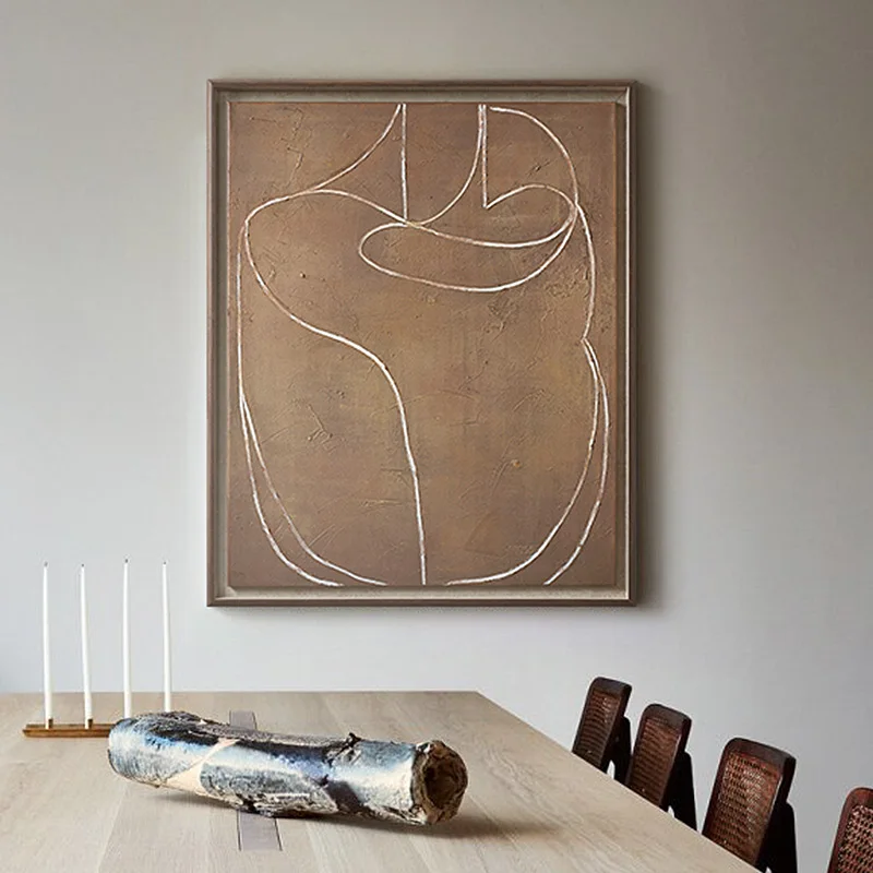 

Original Handmade Abstract Painting Minimalist Modern Canvas Art Line Decorative Painting Brown Abstract Painting Home Decor