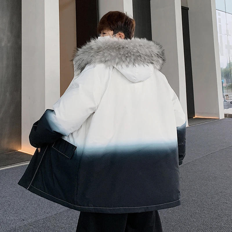 

New Men's White Duck Down Jacket Warm Hooded Thick Puffer Jacket Men Down Coat Fur Collar High Quality Overcoat Winter Parka Men