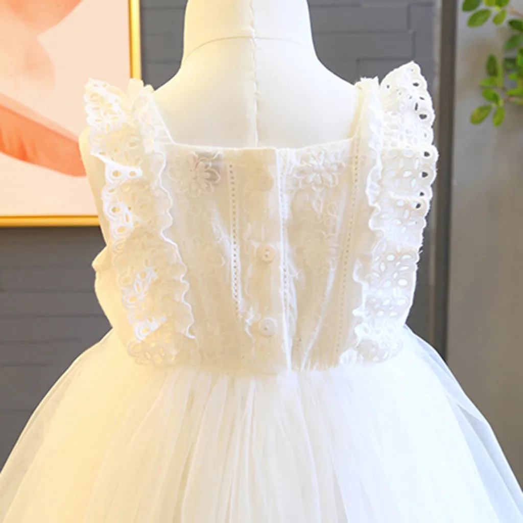 Kids Girl Color Embroidered Dress Cutout Mesh Toddler Baby Girls Embroidery Tulle Party Pageant Princess Dresses | Детская одежда и