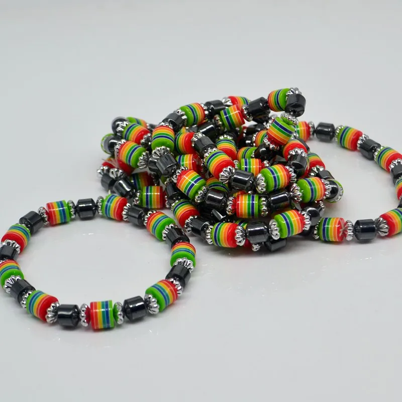 Цилиндрический Радужный разноцветный гематит 20 карамельных цветов браслет в