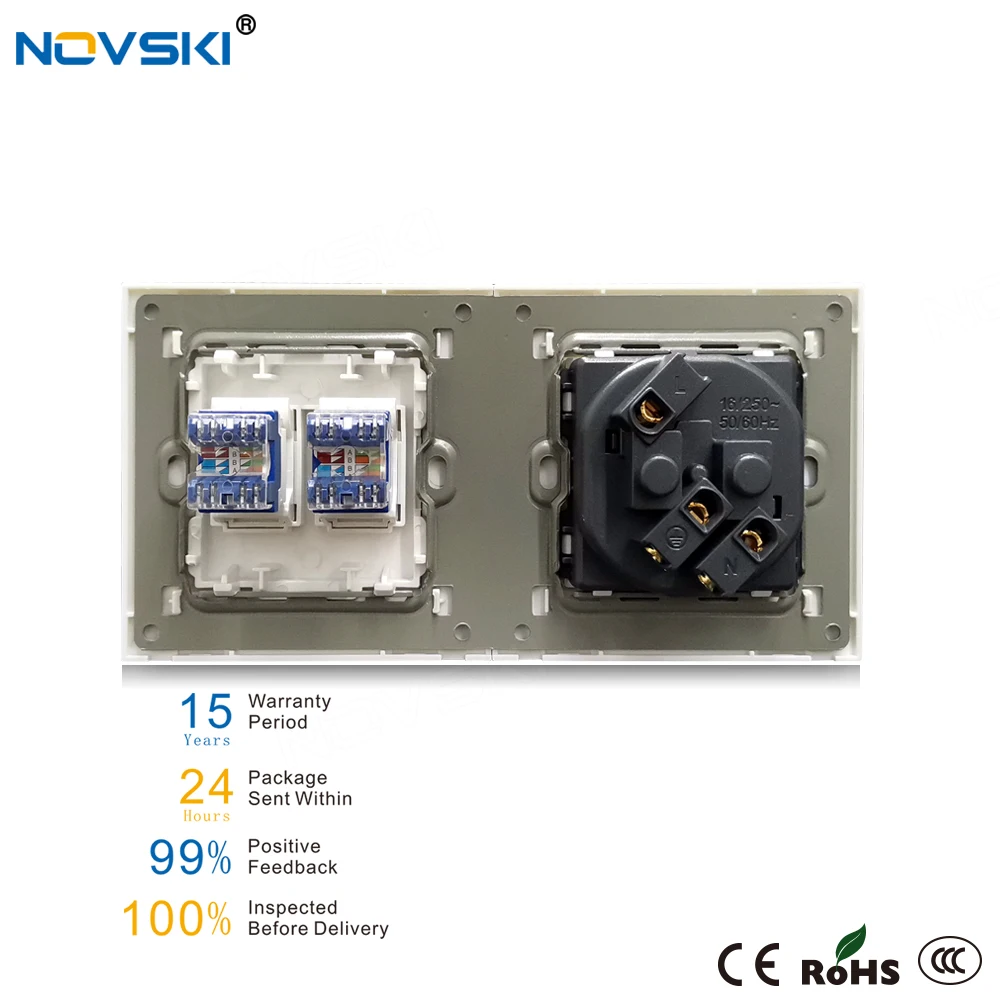 NOVSKI Европейская электрическая розетка CAT 6 10 ГБ двойная COM для передачи данных