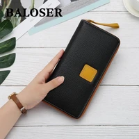 baloser women genuine leather long clutch wallet high capacity credit card id holder zipper purse new