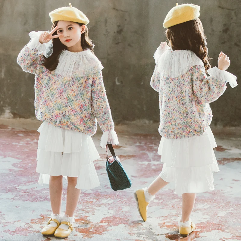

Cute Baby Girls Sets Autumn New Loose Colorfol Sweater + Tutu Skirts 2pcs Kids Clothes Fashion Birthday Baby Girls Dresses