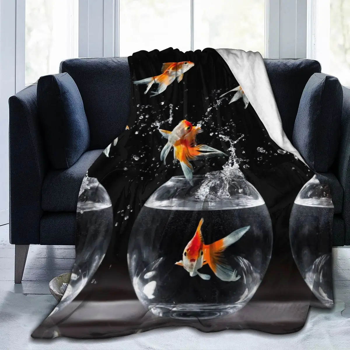 

Fashion animal Goldfish 3D printing printed blanket bedspread blanket retro bedding square picnic wool soft blanket Quick Dry