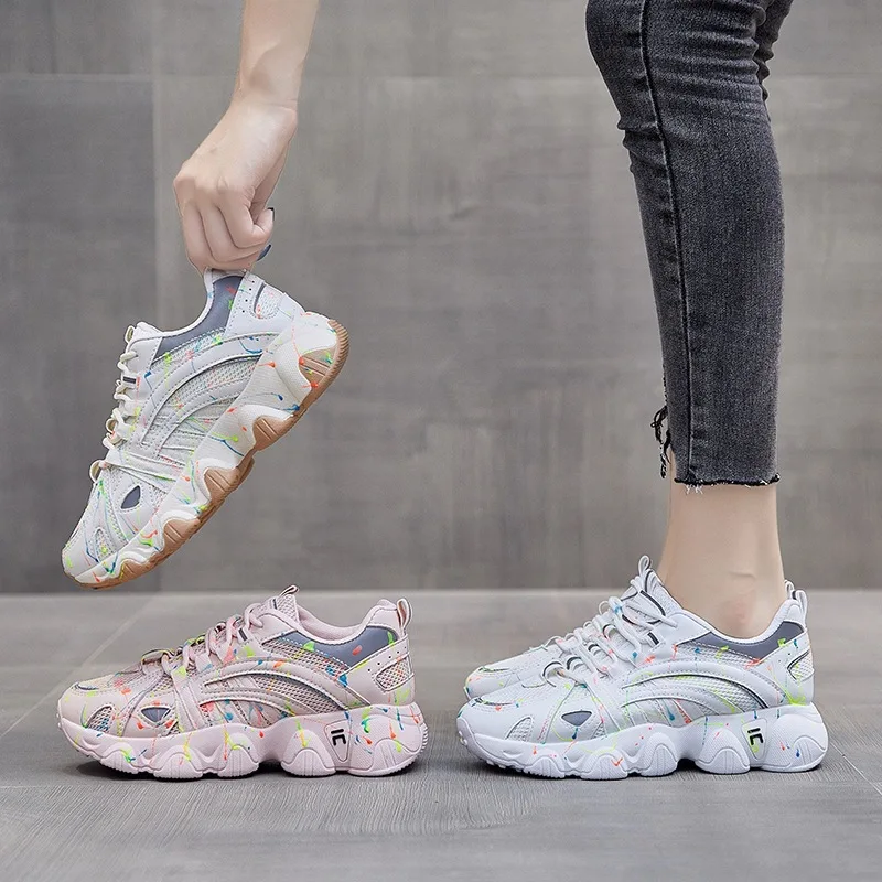 

fujin white shoes sneakers high quality women platform shoes lace up breathable comfortable chunky female shoes spring autumn