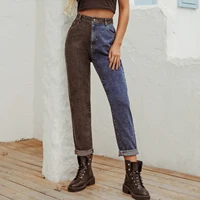 slim jeans lady fashion high waist denim long pants button pocket decoration trousers woman color matching straight jeans