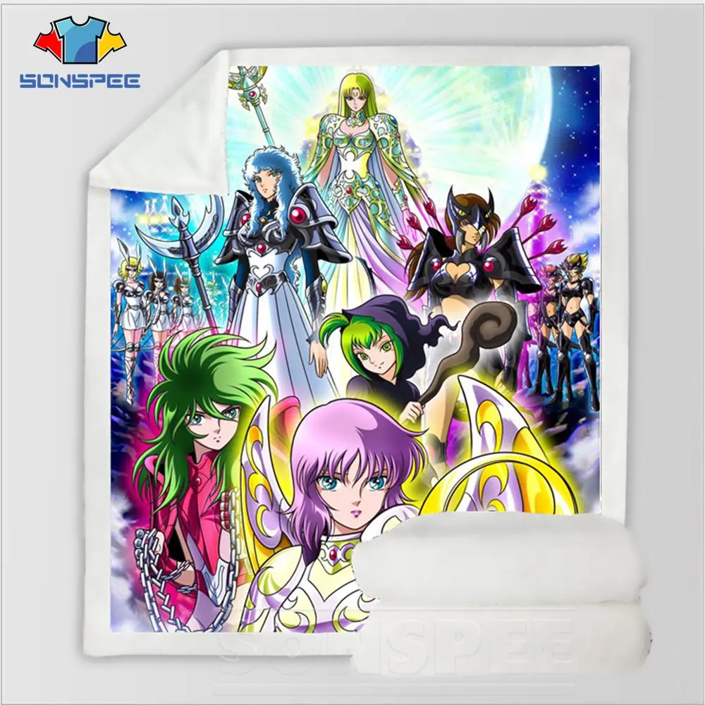 

SONSPEE 3D Print Sofa Bedding Warm Saint Seiya Patterned Office Harajuku Woolen Blanket Bedspread Soft Travel Outing Quilt