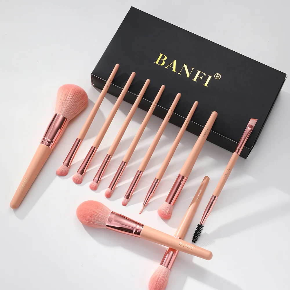 BNAFI 11pcs Brilliant pink yellow Makeup Brush set with bag  Cosmestic Brushes  eyelashes package bag  edge brush  Concealer
