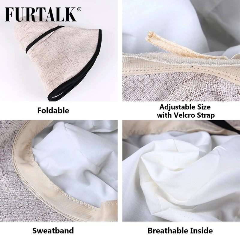 Шляпа FURTALK Женская пляжная хлопковая с широкими полями и защитой от