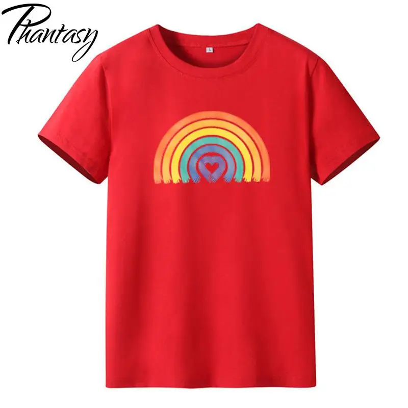 

Phantasy New Rainbow Love Printed T-Shirt 2021 Summer Short-Sleeved O-Neck Straight Tees Fashion Casual Women's Black Tops