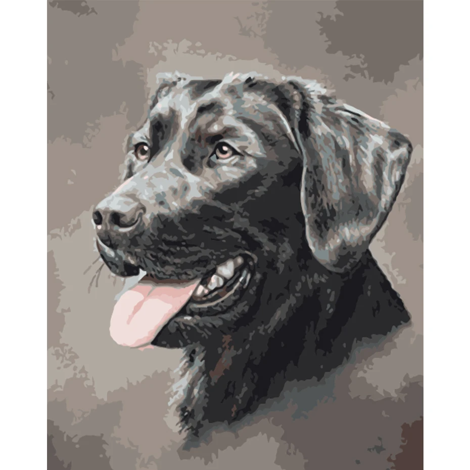 

CROSS Picture By Number Cool Dog With Black Tongue Animal Drawing On Canvas HandPainted Art DIY Oil Paint By Numbers Home Decor