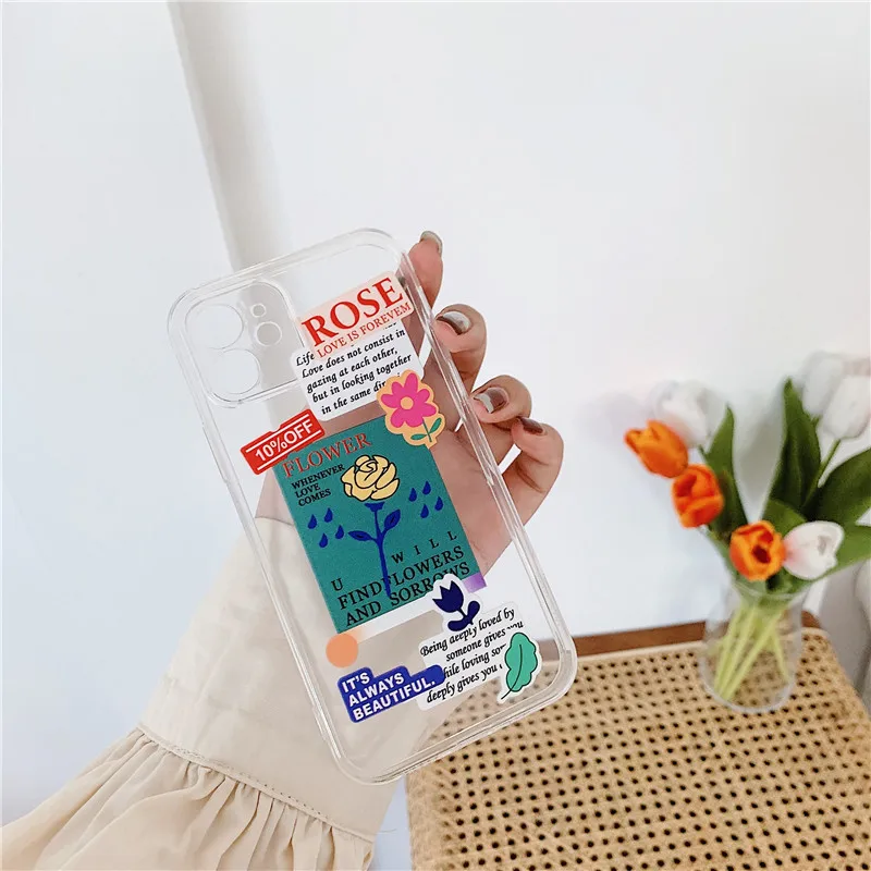 

Fashion Label Phone Cases For iPhone 12 Mini 11 Pro XS MAX XR X 8 7 Plus SE 2020 12Pro 11Pro Clear Straight Edge Soft TPU Cover