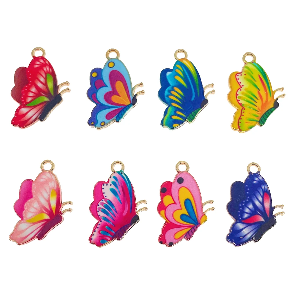 

20Pcs 2022 Fashion Trend Printing Multicolor Butterfly Insect Charm Gold Alloy For DIY Earring Bracelet Jewelry Making Supplies