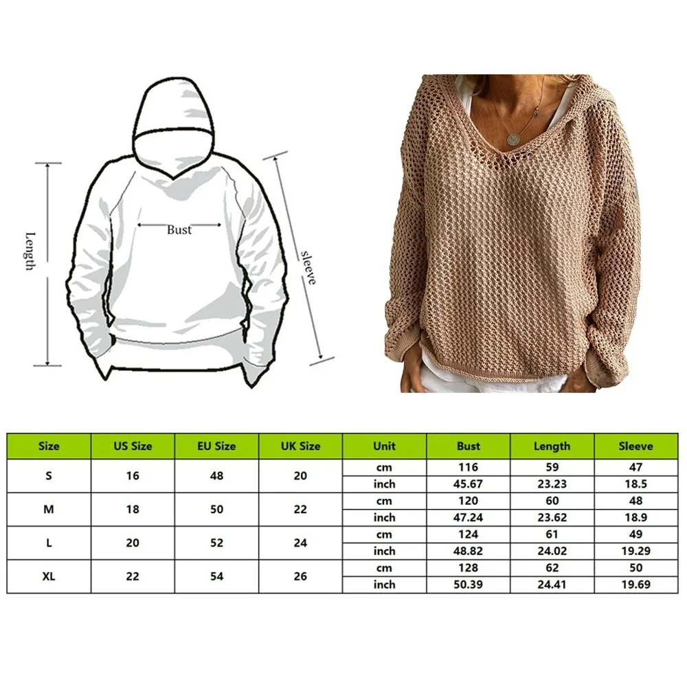 

Women's Knitted Solid Color Sweater Long Sleeve Hooded Tops Hollow Out Winter Casual Outfit Top Women's Clothing Pull Femme 2021