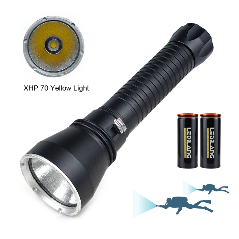 저렴한 XHP70 LED 노란색/흰색 조명 2000 루멘 다이빙 손전등 26650 토치 수중 100M Xhp70.2 스피어피싱 Led 다이빙 램프, 수중 잠수 손전등 잠수 램프 횃불 토치
