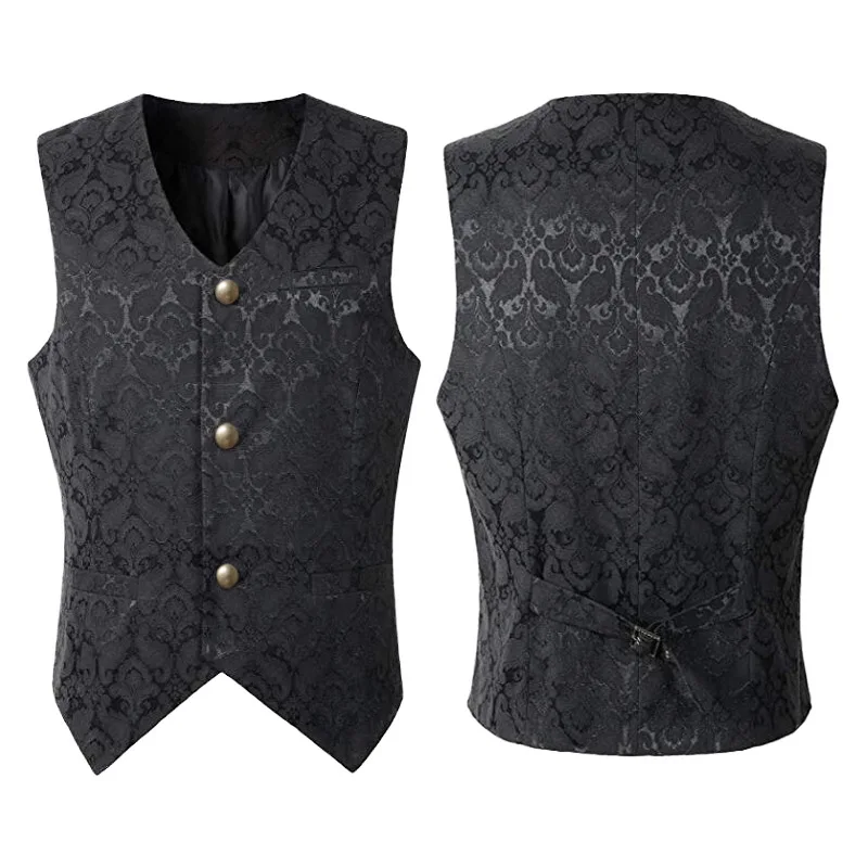 

Men's Renaissance Cosplay Medieval Pirate Waistcoat Vest Vintage Vicotiran Steampunk Jacquard Swallow Top Noble Blazer Costume