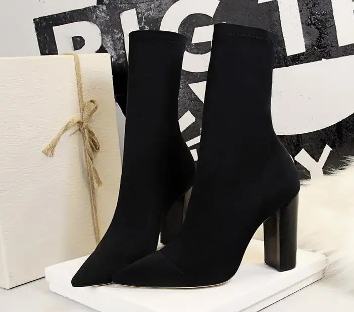 Европейские и американские модные простые ботинки на толстом высоком каблуке из