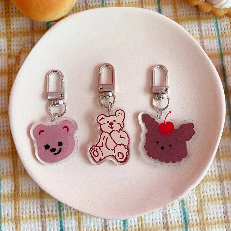 

Korean Double Printed Acrylic Bear Pendant Key Chain Student Backpack Gift Decoration Keyring Women Earphone Cover Jewelry