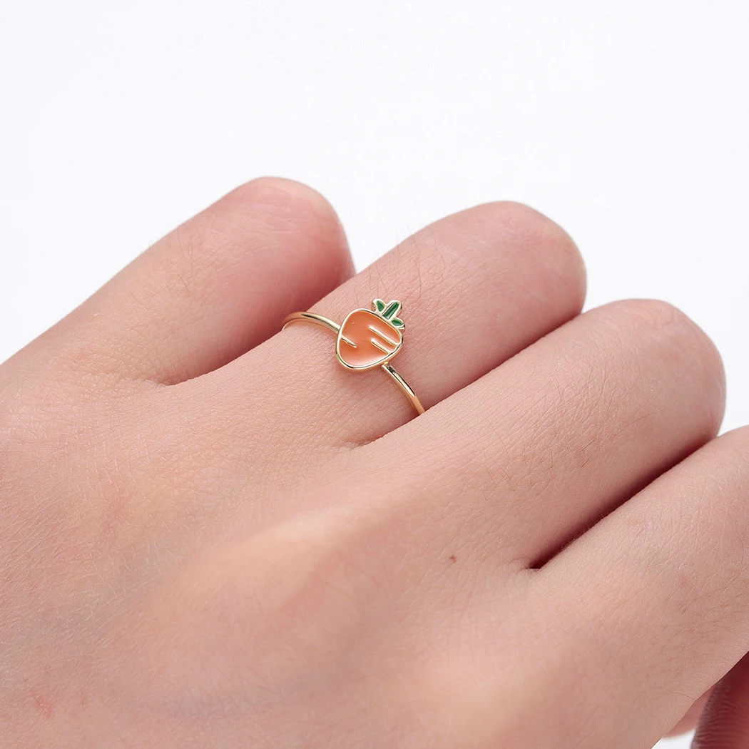 Женское кольцо с морковкой Kinitial изящное эмалью и открытым дизайном регулируемое