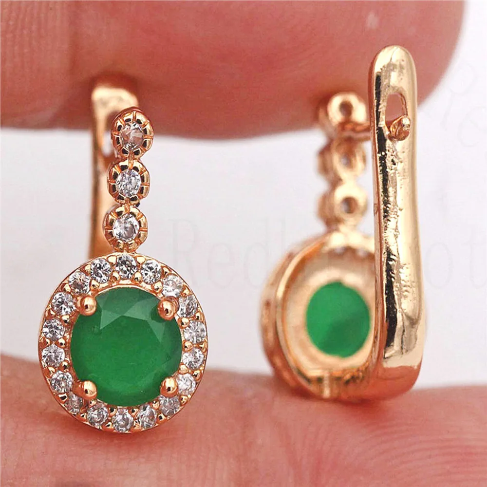 Модные Роскошные серьги кольца для женщин золотое покрытие красный зеленый