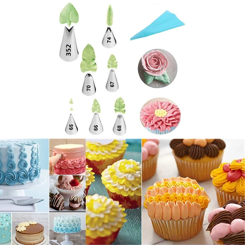 Набор для выпечки тортов из 8 предметов в виде листа|Наборы кондитерских насадок|