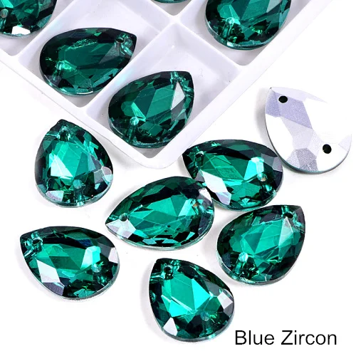 Blue Zircon 24 шт. 13x18 мм каплевидные стразы, стеклянные пришитые стразы, высокое качество, хрустальные стразы для шитья одежды B3671 - Цвет: Blue Zircon
