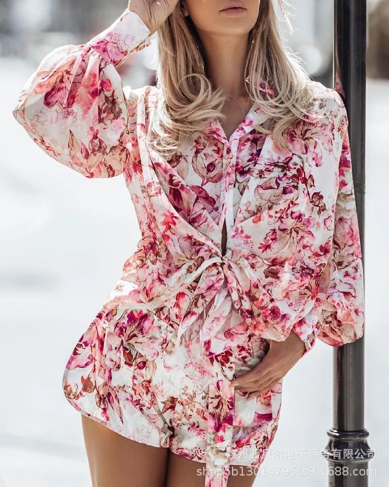 

pink floral print shorts suit women summer 2021 new fashion shorts suits