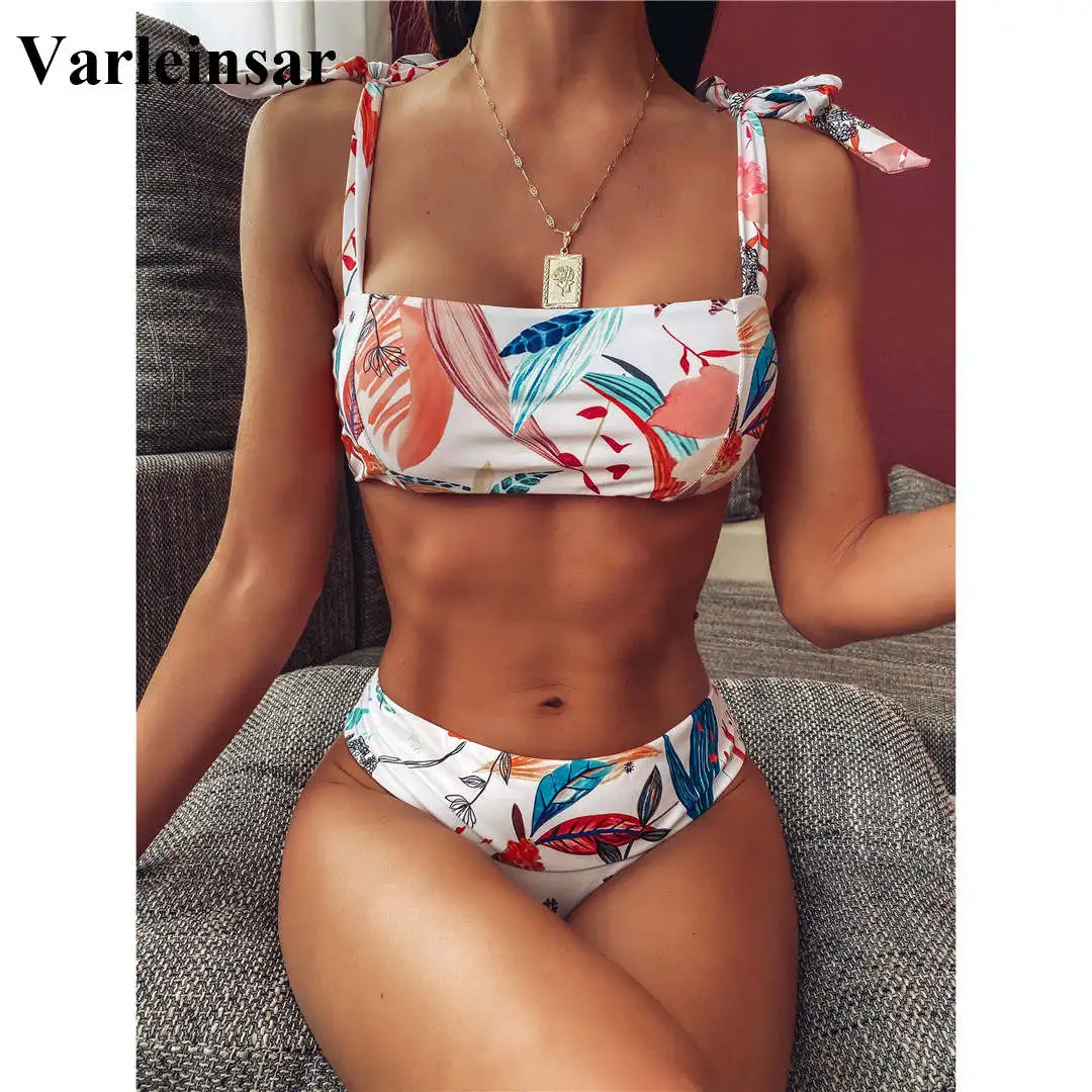Новинка 2020 сексуальное Белое Бикини с принтом Женская купальная одежда женский