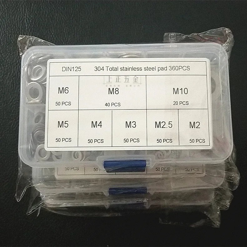 360 штук в штучной упаковке M2 M3 M4 M5 M6 M8 M10 DIN125 304 нержавеющая сталь плоская шайба