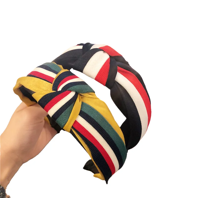 

Fabric Headband for Women Girl Korean Vintage Striped Knot Wide Hairband Fashion Hair Accessories Wholesale