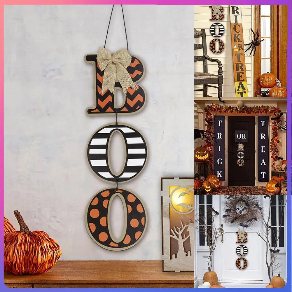 

Boo Sign Pumpkin Thankful and Blessed Sign Harvest Fall Halloween Decoration Thanksgiving Hanging Wall Door Decoration