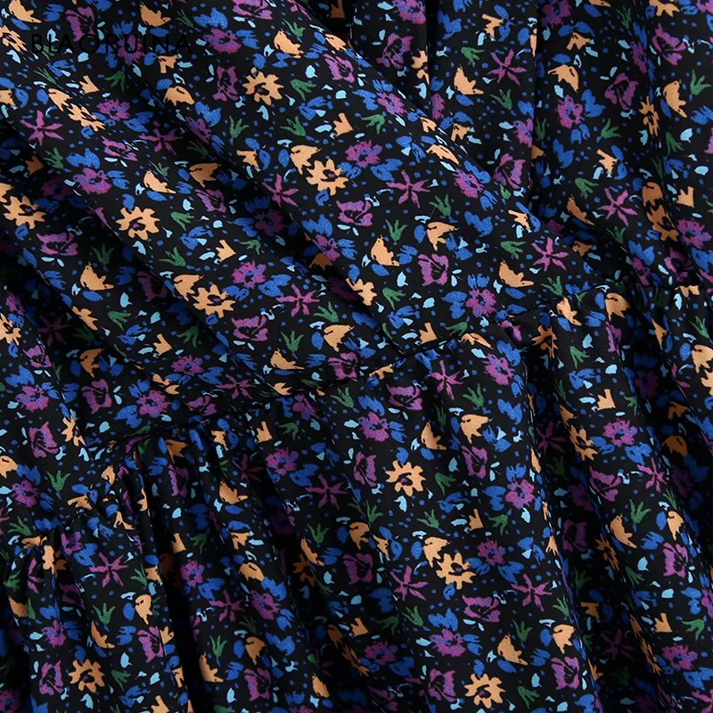 Женское платье с цветочным принтом BIAORUINA Повседневное глубоким v-образным