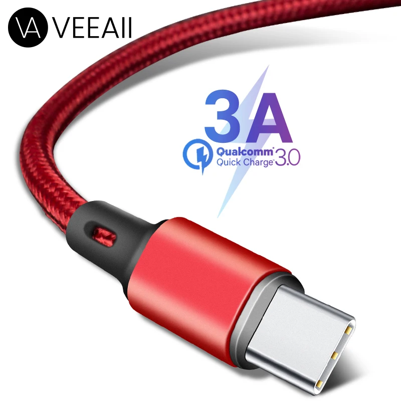 

VEEAII 3A Data Cable Charger Type C USB Cable for Samsung S8 S9 S10 Plus Xiaomi Redmi Charging USB 1M 2M 0.25M Mobile Phone Cord