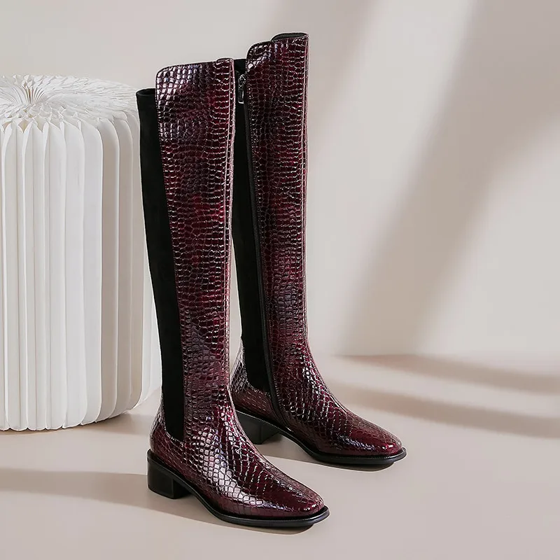 Женские сапоги с круглым носком TOTOMELA повседневные до колена узором под камень