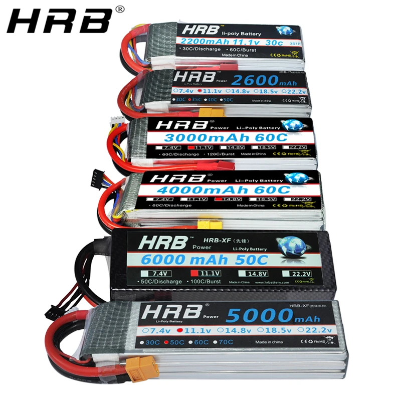 Аккумулятор HRB Lipo 2S 3S 4S 6S 1500mah 2200mah 2600mah 5000mah 6000mah 7000mah 4000mah 7 4 V 11 1 14 8 22 2 T XT60 RC