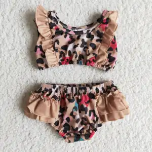 Leopard Print Kids Toddler ruffle Newborn Summer Swimwear High Quality Boutique 2 Piece Swimwear Swim Shorts Wholesale