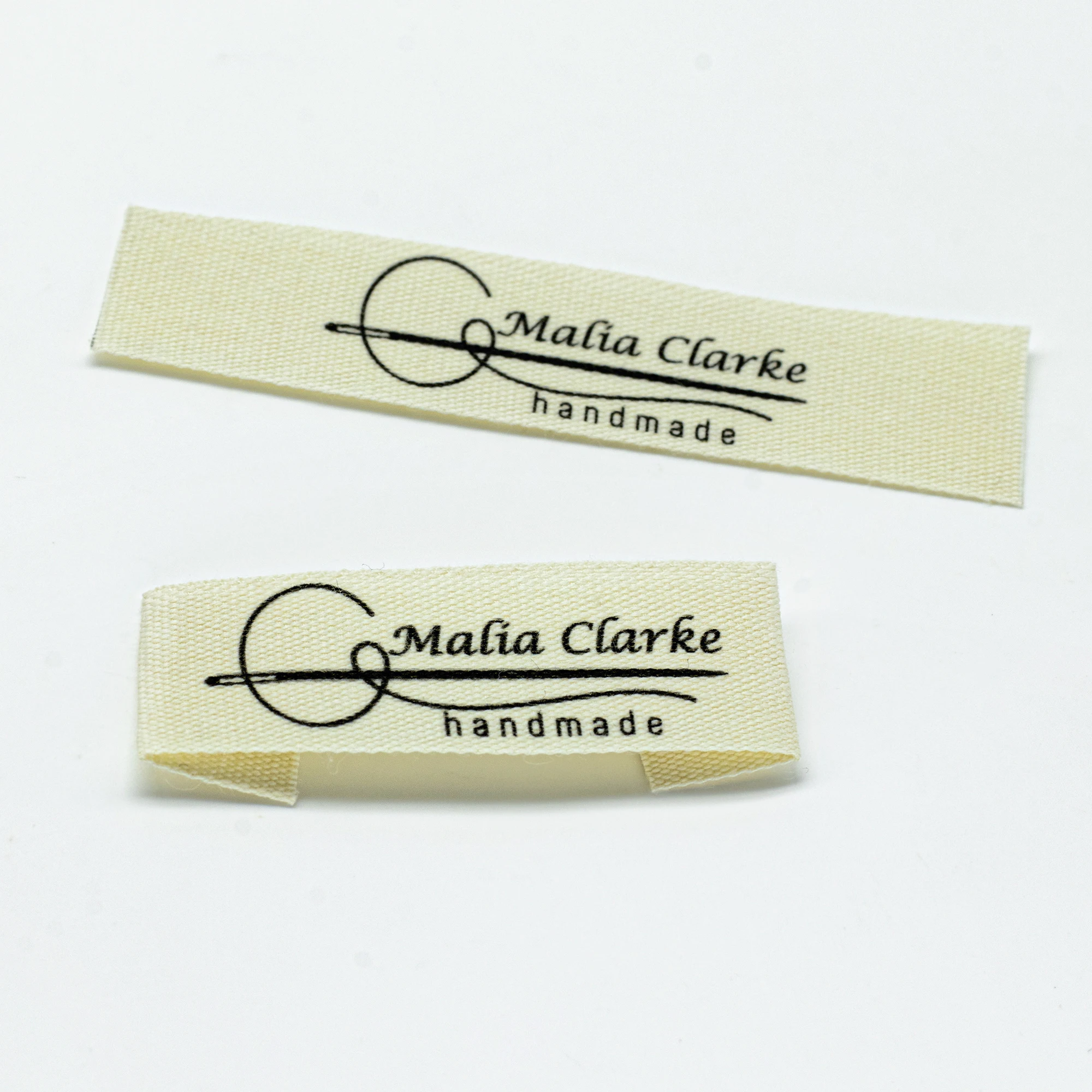 

Beige Custom Sewing label, Logo or Text - fold Tags, Personalized Brand , Printing Labels, sew on label (FR180)