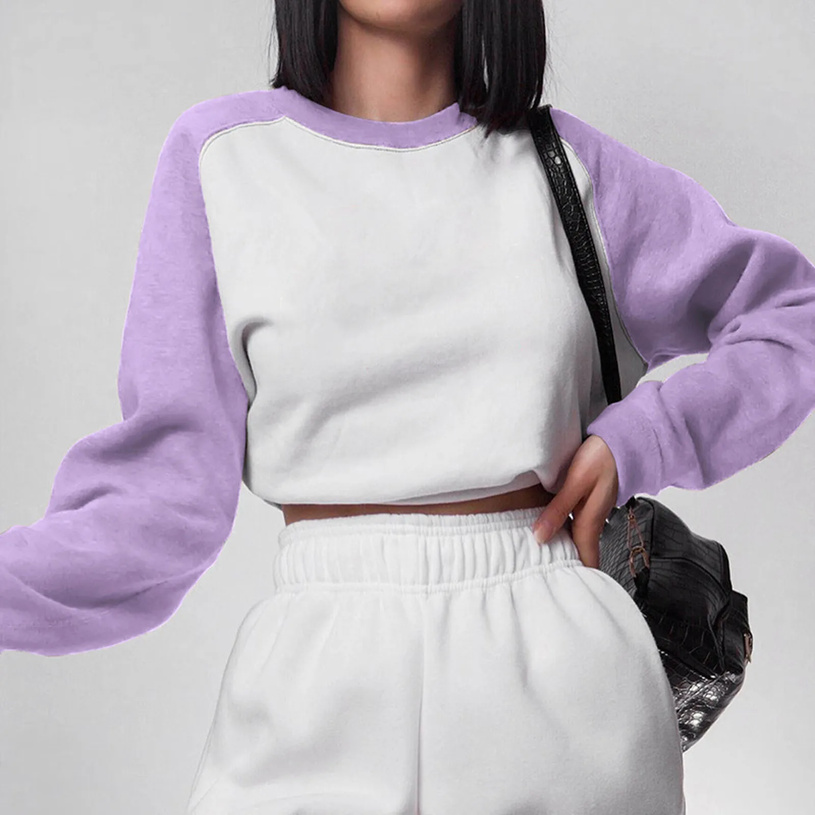 

Women's Sweatshirt Winter Autumn Casual Long Sleeve Sweatershirt Color Block Sports Slim Pullover Hoodie Top Short Blouse