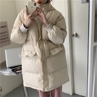 hzirip puffer parkas hooded winter women cotton padded jackets warm loose fitting casual close waist solid loose clothe