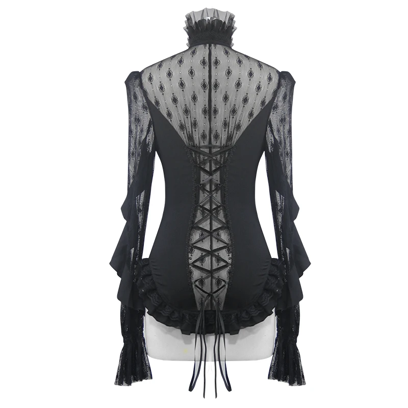 

Gothic Punk Womens Tops And Blouses Black Hollow Out Sexy Shirts High Neck Cross Ties
