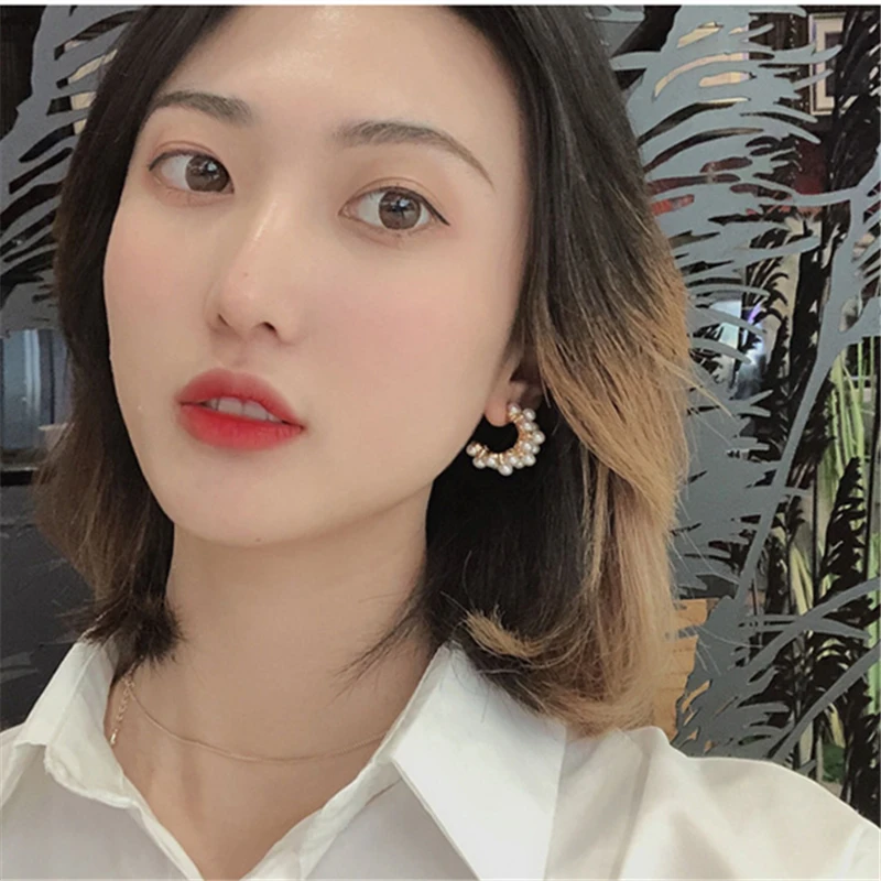 HUANZHI 2019 новые трендовые элегантные жемчужные геометрические серьги для женщин и